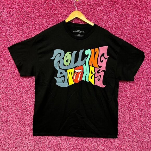 The Rolling Stones Groovy Spellout with Hot Lips Rock Tee 1X - Picture 1 of 4